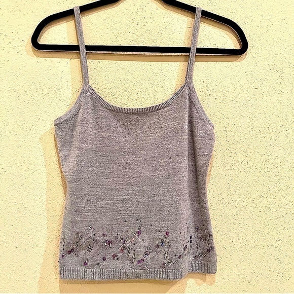 NWT BCBGMAXAZRIA gray knit beaded boho tank top women’s size S - Picture 1 of 8